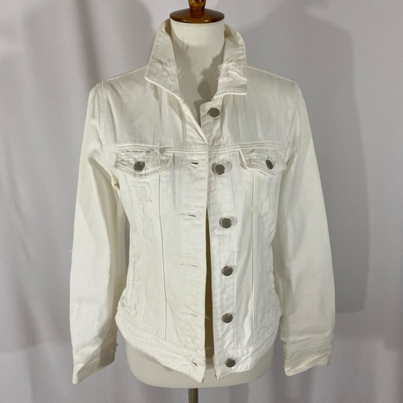 J Crew White Distressed Denim Jacket